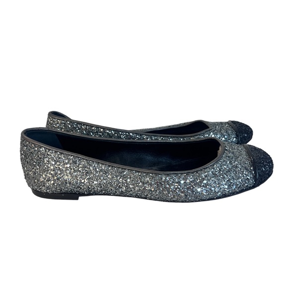 GIUSEPPE ZANOTTI GREY GLITTER CAP TOE BALLET FLATS - Picture 2 of 6